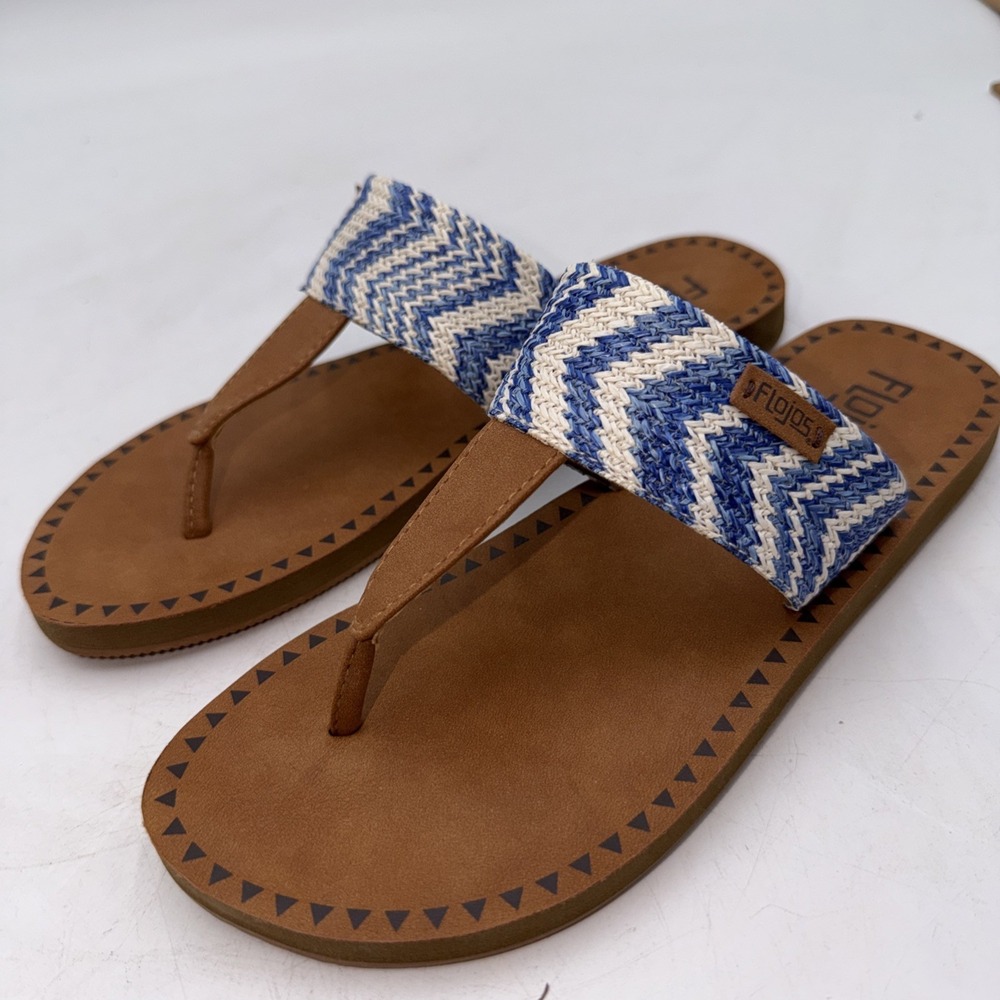 "Flojos Grace Women's Rafia Sandals Blue Size 7